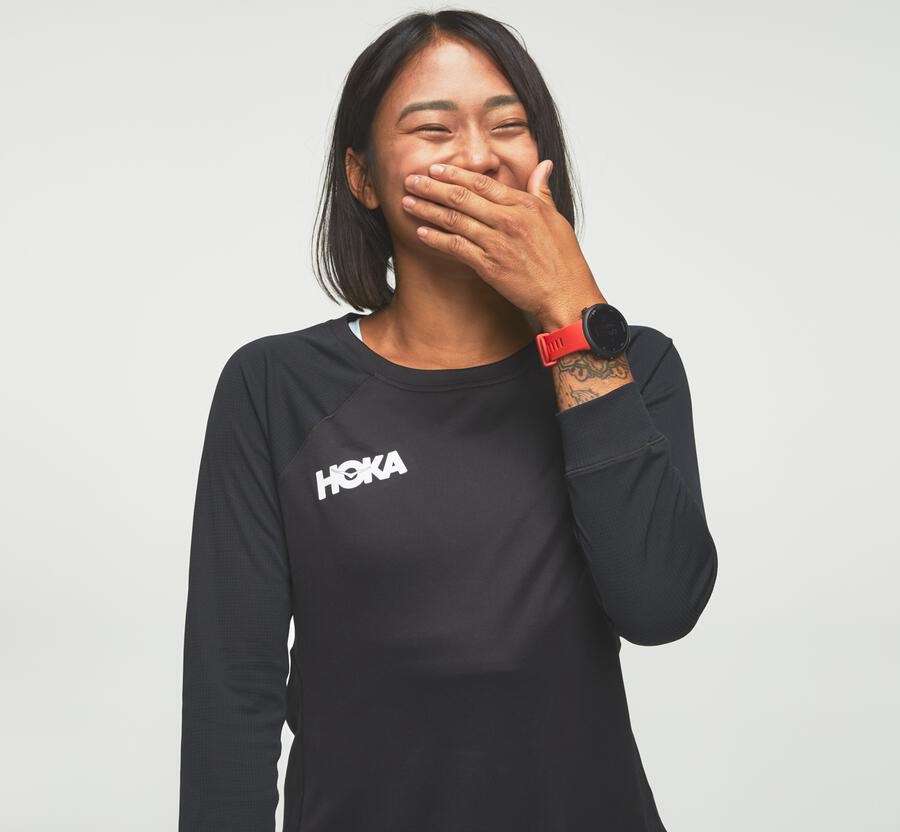 Hoka One One Tops Womens Black - Performance 3/4 Sleeve - 29184HTKB